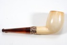 Antique Meerschaum Pipe With Amber Stem And Gold Plated Band