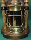 Vtg Nautical Ships Brass Lantern With Red Light Brass Heavy Wood Table Lamp
