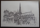 Original Architectural Pen   Ink Drawing Of Notre Dame Cathedral Paris France