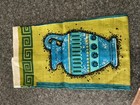 Vintage Mid-century Linen Tea Towel Euc With Turquoise Greek Amphora Urn