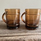  2  Vintage Fire King Set Of 2 Brown Amber Glass Barrel Cup Mug Anchor Hocking