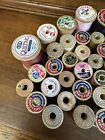 Lot Of 89 Primitive Vintage Wooden Sewing Thread Spools Advertising All Sizes