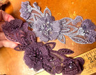 Appliques Embroidered 3x7  Layered Flowers Beads Hand Sewn 1pc