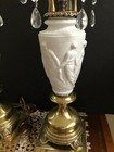 Pr Vtg Parian Ware Porcelain Lamps  French Empire Neoclassical Figural Dancers