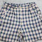 Vintage 90s Basic Editions Shorts Womens 14 Blue Brown Plaid Linen Blend Pleated