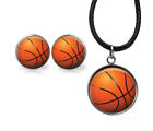 Girls Basketball Stud Earrings   Pendant Cord Necklace Sports Player Coach Gift