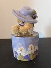 Avon Teddy Bear In Lavender Hat With Floral Hat Box Nip - Opened For Photos