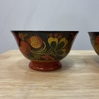 Vintage Set Of 2 Hand Painted Russian Bowls - Khokhloma Folk Art - Ussr