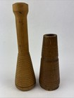 2 Antique Wooden Beehive Yarn Bobbins Spools Industrial Textile Wood Metal