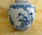 Pair Chinese Hand Painted Blue   White Fok Lok Shou 3 Star Porcelain Ginger Jars