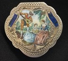 Vintage 1950 s Italian Hand Enameled  800 Fine Silver  Pill snuff Box