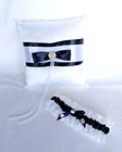 Ring Bearer Wedding Pillow   Garter Set Black   White Satin By Alfred Angelo