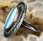 Vintage Old Pawn Sterling Silver Turquoise Inlay Mother Of Pearl Ring Size 7