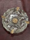 2 Vintage Clear Glass Gold Flower Leaves Ash Trays 8 Inch Cigar Cigarette Holder