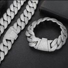 24mm Hip Hop Miami Cuban Link Chain Necklace Bracelets 5a Zircon 18k Gold Plated