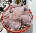 1pc Natural Pink Rose Quartz Carved Flower Skull Crystal Reiki Gift Deocr