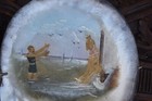 Pair Antique  19th Century  Victorian Hand Painted Oyster Shell Mother Pearl Sea