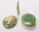 3 Vintage Hong Kong Wedgwood Green Flower Bouquet 40x30mm  Oval Resin Cameos 170