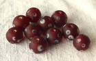 10 Antique Venetian Glass Deep Red Skunk Eye African Trade Beads  1900s