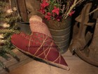Primitive Handmade Vintage Quilted Red Heart Pillow Sitter Tuck