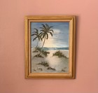Vintage Florida Highwaymen-style Seascape Ocean Palm Tree Signed M Daemer Framed