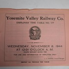 1944 Yosemite Valley Railway Employees Time Table No 119 Merced El Portal Ca Rr