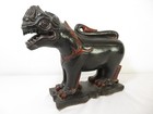 Antique Carve Wood Thai Singha Temple Guardian Lion Lidded Art Sculpture Foo Dog