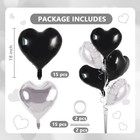 Toniful 30 Pcs Black Silver Heart Balloons 18 Inch Heart Shape Foil Balloon     