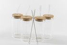 Drinking Glasses With Bamboo Lids And Glass Straw 4pcs Set 16oz Can Shaped Cups