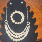 White Faux Pearl Beaded Multi-strand Necklace Bracelet   Earrings Jewelry Set