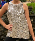 Balera Sq9682 Silver Sequin Ultra Sparkle Flyaway Tank Top Split Back Lc L Child