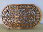 Vintage Cast Iron Copper Plated Trivet Footed Oval Filigree Wall Hanging 9 75   