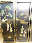 Elegant Vintage Oriental Black Lacquer Panels Raised Wall Art- 4 Panels