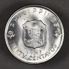 1947 S Philippines Silver 50 Centavos Macarthur Uncirculated
