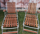 Vtg Mcm Redwood Reclining Chaise Lawn Beach Chair Aluminum Wood Slats Lot Of 2