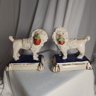 Vintage Pair Staffordshire Dogs Poodle Hand Painted Cobalt Base Porcelain Figure