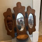 Vntg Euc Wood Hinged Tri Fold Wall Mirror With Shelf Cottagecore Farmhouse Retro