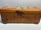 Vtg Ornate Carved Cedar Wood Jewelry Box Foot Triptych Cottage Gold Rose Mirror
