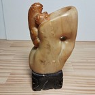 Vintage Chinese Carved Soapstone Brush Pot Washer Vase Monkey Like Figure Vessel