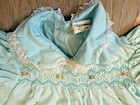 Vintage 1970-80s Light Blue Flowers Smocked Dress Lace Baby Girl 12m Months