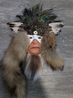 Native American Spirit Mask Feathered Warrior Wall Hanging Hand Painted Unsigned