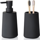 Bathroom Accessories 2 Piece Soap Dispenser And Toothbrush Holder Set Striped   