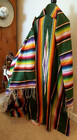 Vtg Serape Mexican Blanket Xl Throw Green Southwestern Saltillo 66 5x93 5 6 frng