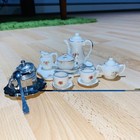 Porcelain Miniature 16 Piece Tea Set White  Rose Pattern And Stainless Can spoon