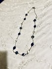 Silver Tone Blue Oval Glass Bead Necklace   Earrings Set With Crystal Accents