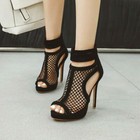Women Sexy Peep Toe Mesh Fish Net High Heels Hollow Out Shoes Ankle Boot Sandals