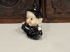 Vintage Ceramic Christmas Small Pixie Elf Figure Black Outfit Japan Holding Toes