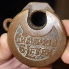 Antique Champion 6 Lever Brass Bronze Pancake Padlock Lock No Key