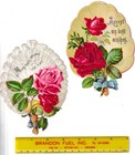 Antique Victorian Die-cut Scrap Pair Of Beautiful Fans Roses Best Wishes