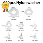 650 Pcs White Nylon Flat Washer Assortment Kit Round Flat Nylon Washers